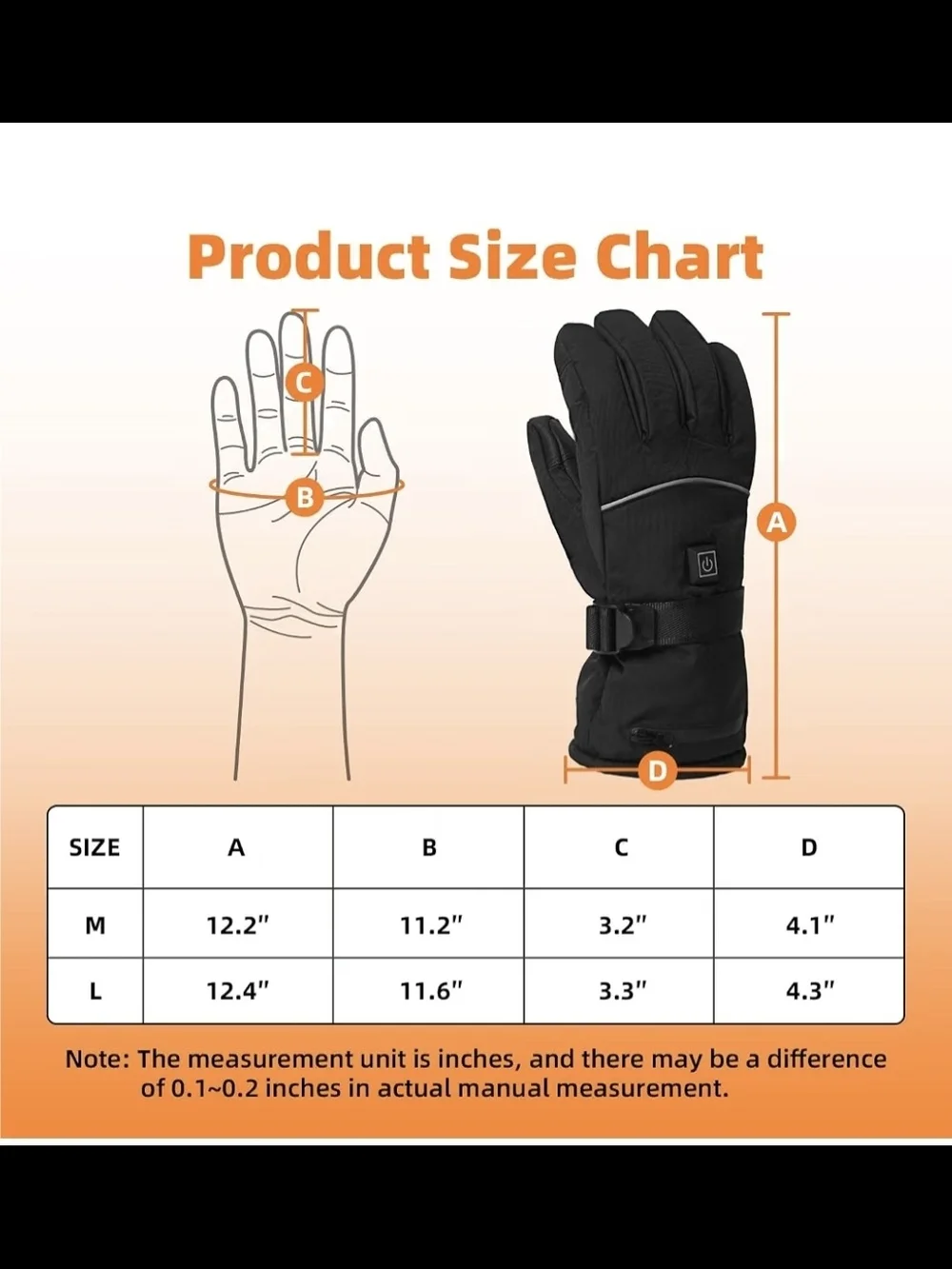 Heated Winter Gloves with Temperature Control - Black, Size L